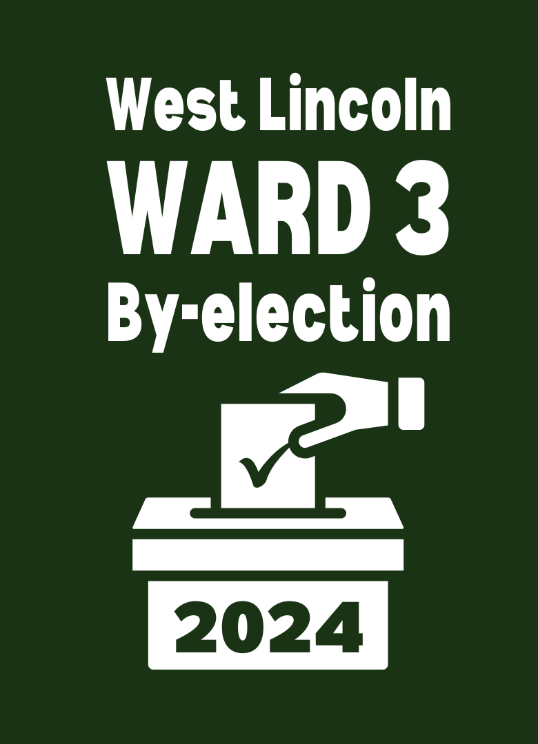 Graphic of hand putting ballot into ballot box with text that says West Lincoln Ward 3 By-election